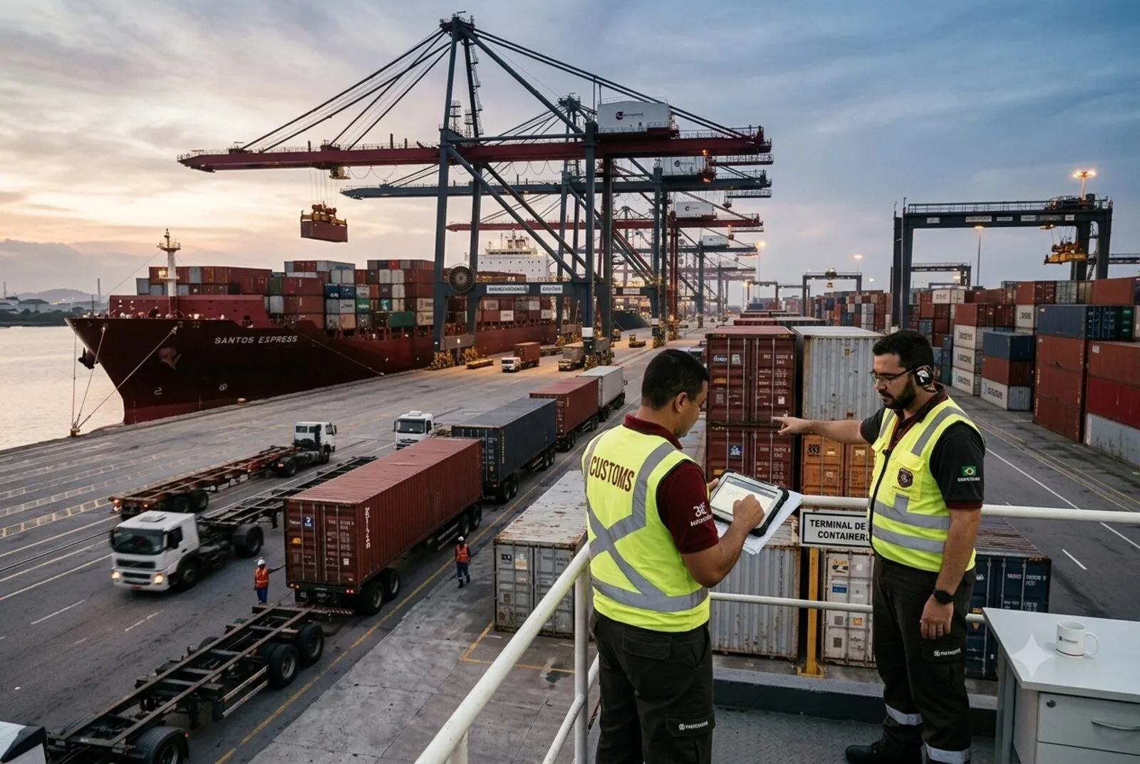 Equipe da LS Despachos acompanhando operação no terminal de contêineres do Porto de Santos